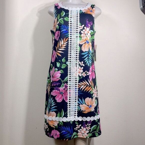 (E1) Eliza‎ J dress by NWT Sleeveless, lined, navy, multi-color, sizes 6,8,10 - Picture 1 of 14